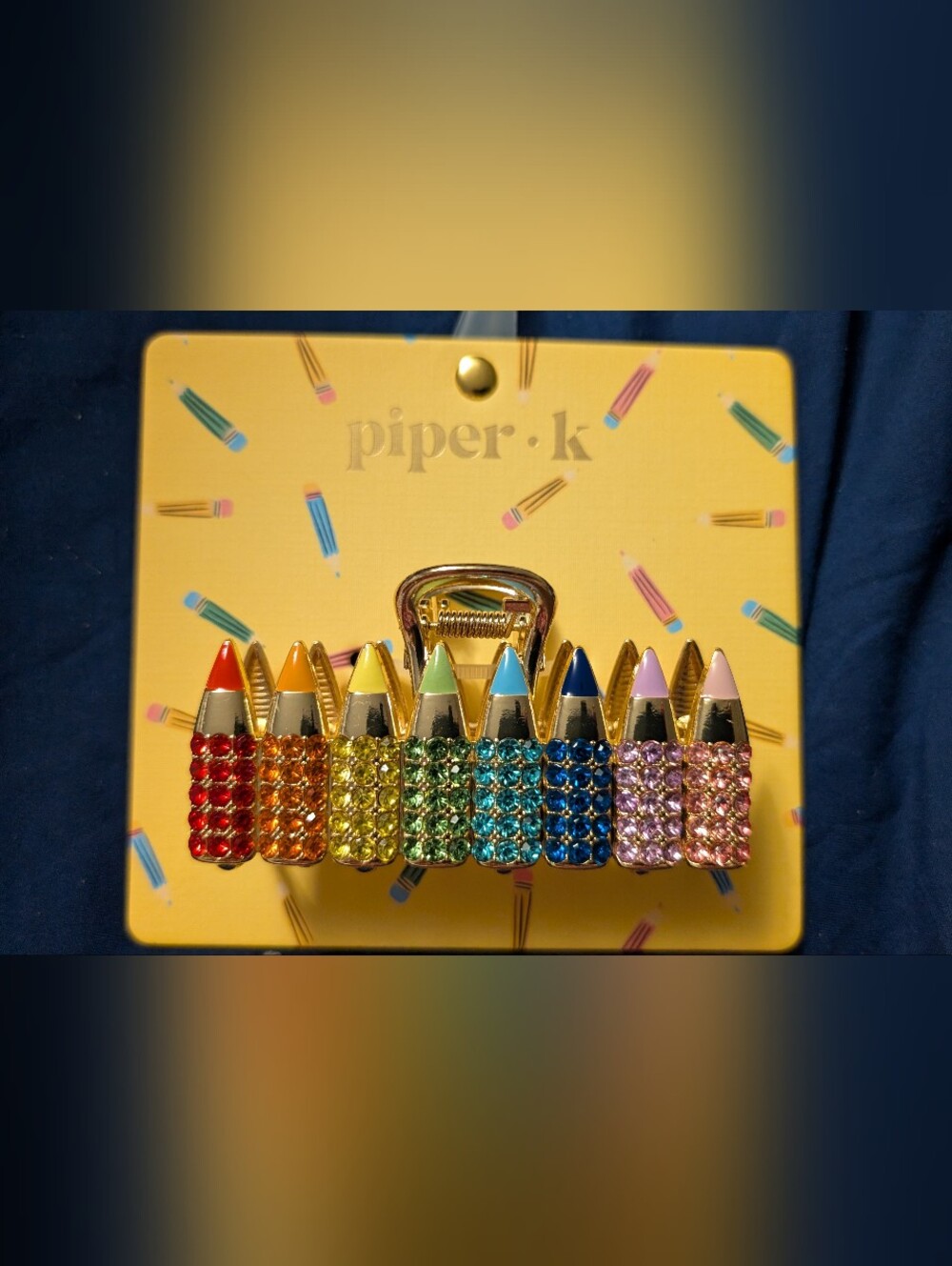 Piper K  Back To School Multi Color Rainbow Rhinestone Pencil Hair Claw NEW